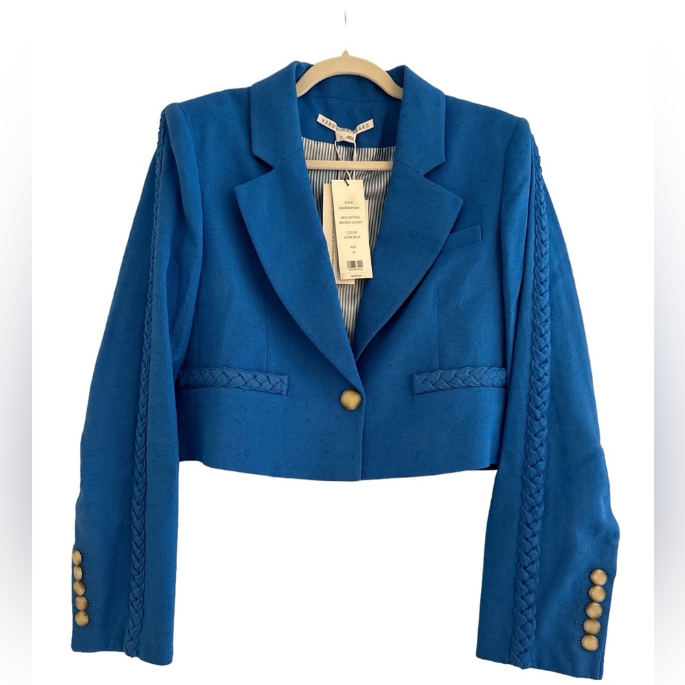 NWT Veronica Blazer Beard Behren Cropped Jacket Azure Blue Size 12